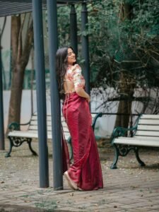 Delna Davis Elegant Maroon Saree Outdoor Photoshoot (7)