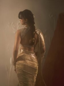 Indian actress Disha Patani luxurious gold bridal saree