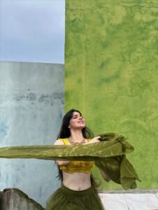 Divya Bharathi Stuns in Olive Green Saree and Yellow Blouse Photos (12)