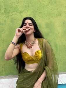 Divya Bharathi Stuns in Olive Green Saree and Yellow Blouse Photos (3)