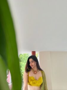 Divya Bharathi Stuns in Olive Green Saree and Yellow Blouse Photos (5)