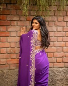 Eesha Rebba Shines in Purple Embroidered Saree Photos (13)
