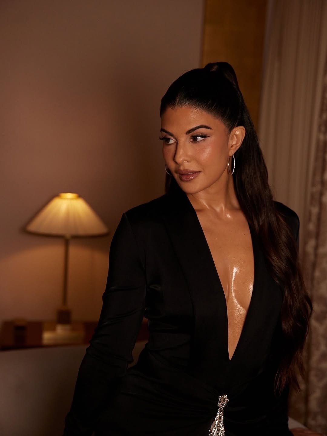 Jacqueline Fernandez Dazzles in Black Deep Neck Gown Photos (15)