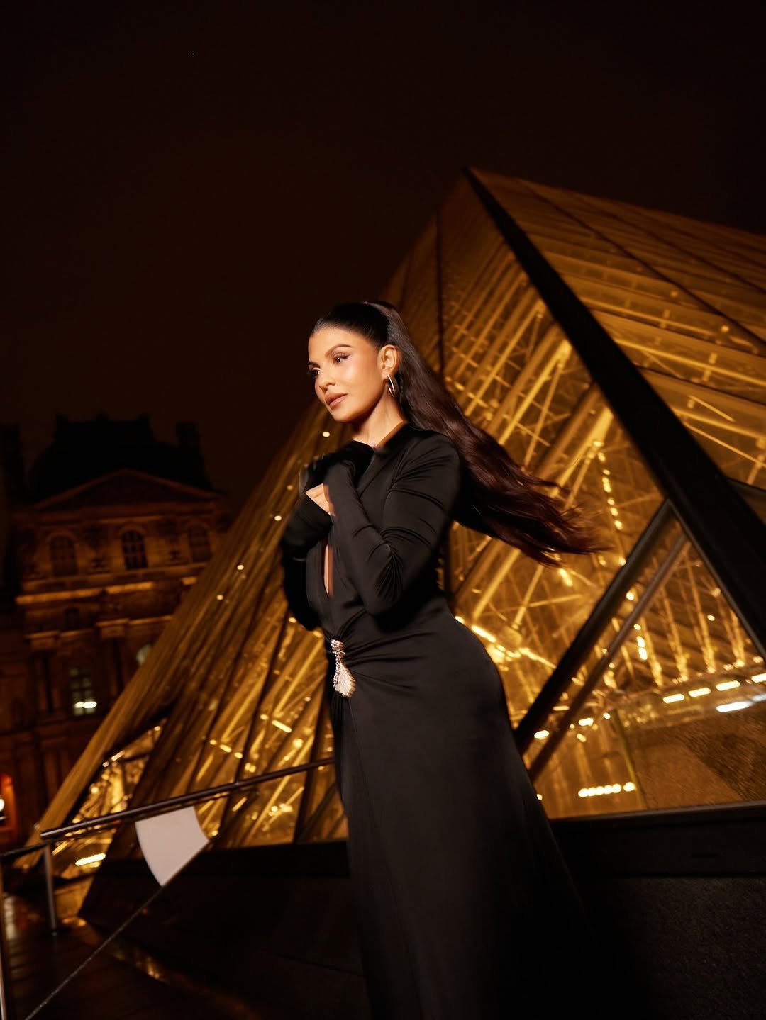 Jacqueline Fernandez Dazzles in Black Deep Neck Gown Photos (3)