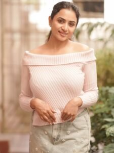 Janani Ashok Kumar in Elegant Off-Shoulder Pink Sweater (8)
