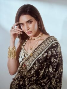 Karishma Tanna Graceful in Black Embroidered Saree Photos (14)