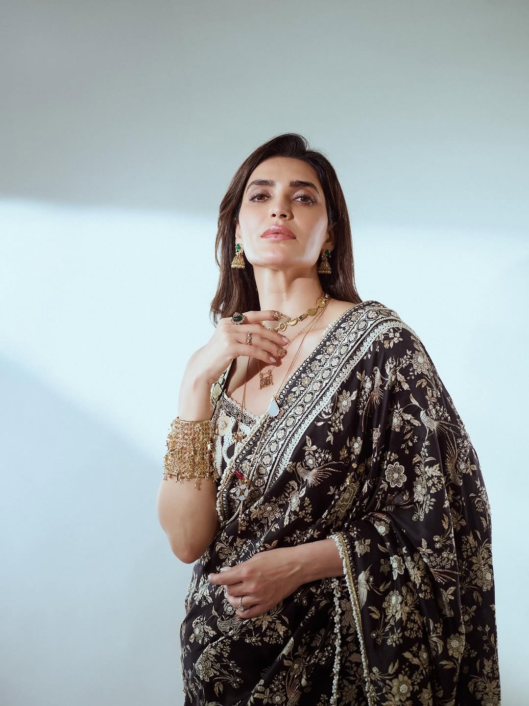 Karishma Tanna Graceful in Black Embroidered Saree Photos (15)