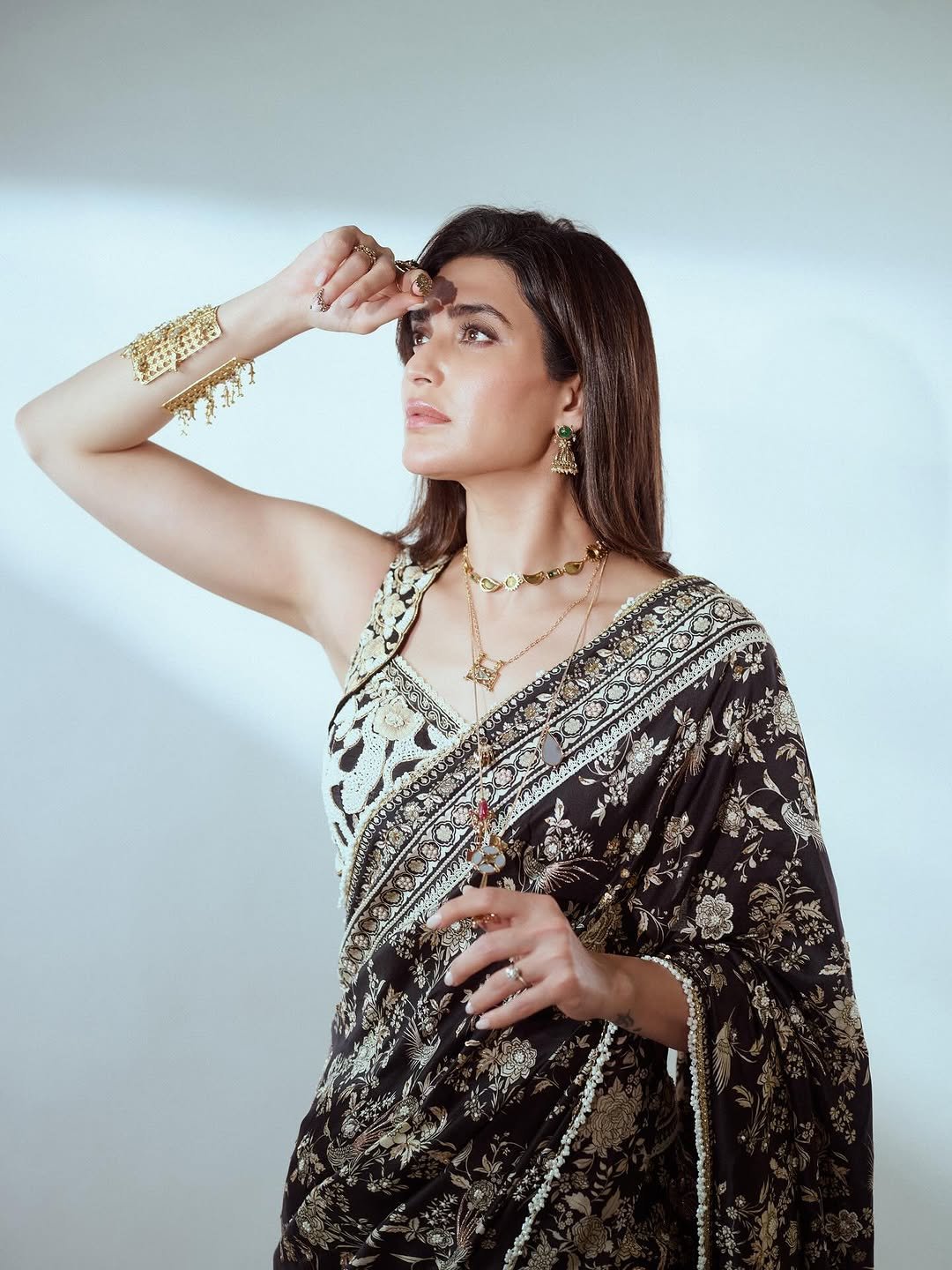 Karishma Tanna Graceful in Black Embroidered Saree Photos (9)