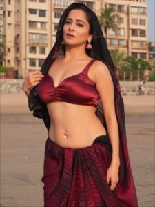 Kate Sharma Bold in Maroon Saree Navel Show (1)