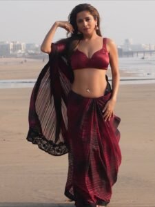 Kate Sharma Bold in Maroon Saree Navel Show (11)
