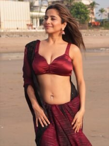 Kate Sharma Bold in Maroon Saree Navel Show (7)