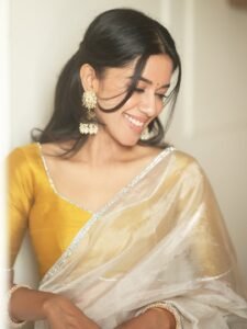 Mirnalini Ravi Elegant in Yellow Blouse and Sheer White Saree (4)