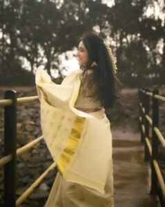 Nuveksha Charms in Traditional Off White Kerala Saree Photos (17)