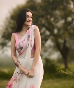 Nuveksha Looks Adorable in Pink Floral Saree Photos (1)