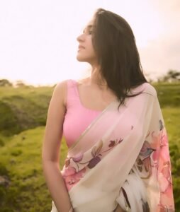 Nuveksha Looks Adorable in Pink Floral Saree Photos (10)