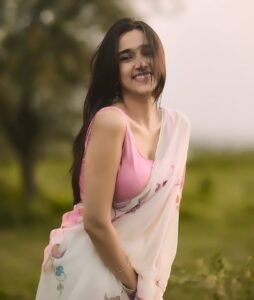 Nuveksha Looks Adorable in Pink Floral Saree Photos (11)
