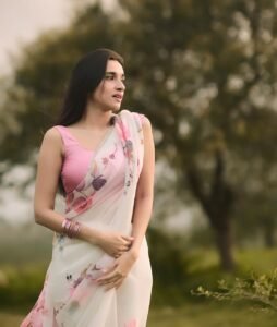 Nuveksha Looks Adorable in Pink Floral Saree Photos (6)
