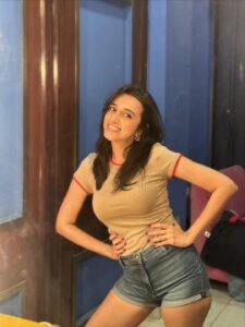 Nuveksha Looks Cute in Casual Beige Top and Denim Shorts Photos (11)