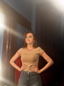 Nuveksha Looks Cute in Casual Beige Top and Denim Shorts Photos (12)