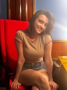 Nuveksha Looks Cute in Casual Beige Top and Denim Shorts Photos (7)