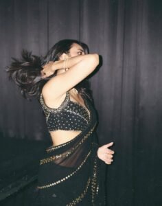 Nuveksha Slays in Black Sequin Saree Photos (25)