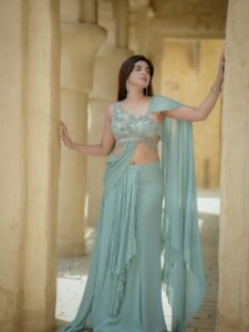 Pragya Nagra Mesmerizes in Mint Green Embellished Saree Photos (10)