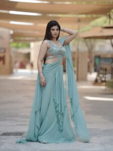 Pragya Nagra Mesmerizes in Mint Green Embellished Saree Photos (13)