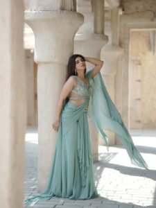 Pragya Nagra Mesmerizes in Mint Green Embellished Saree Photos (7)