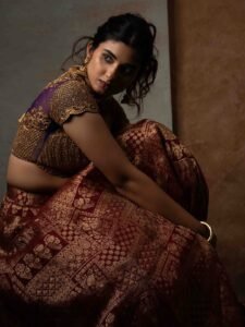 Pragya Nagra Stuns in Maroon Gold Lehenga Photos (13)
