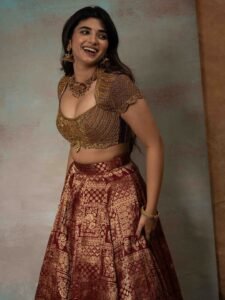 Pragya Nagra Stuns in Maroon Gold Lehenga Photos (8)