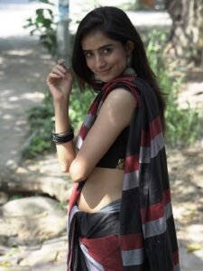 Praveena Aanjna Graceful in Black Maroon Saree (5)