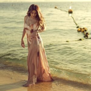 Priya Shukla Sunset Beach Look Elegant Flow Dress Photos (1)