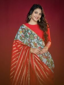 Ritika Nayak Looks Stunning in Red Printed Saree Photos (2)