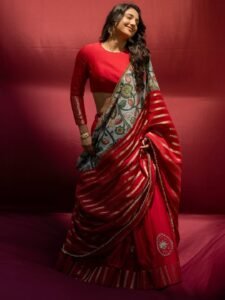 Ritika Nayak Looks Stunning in Red Printed Saree Photos (5)
