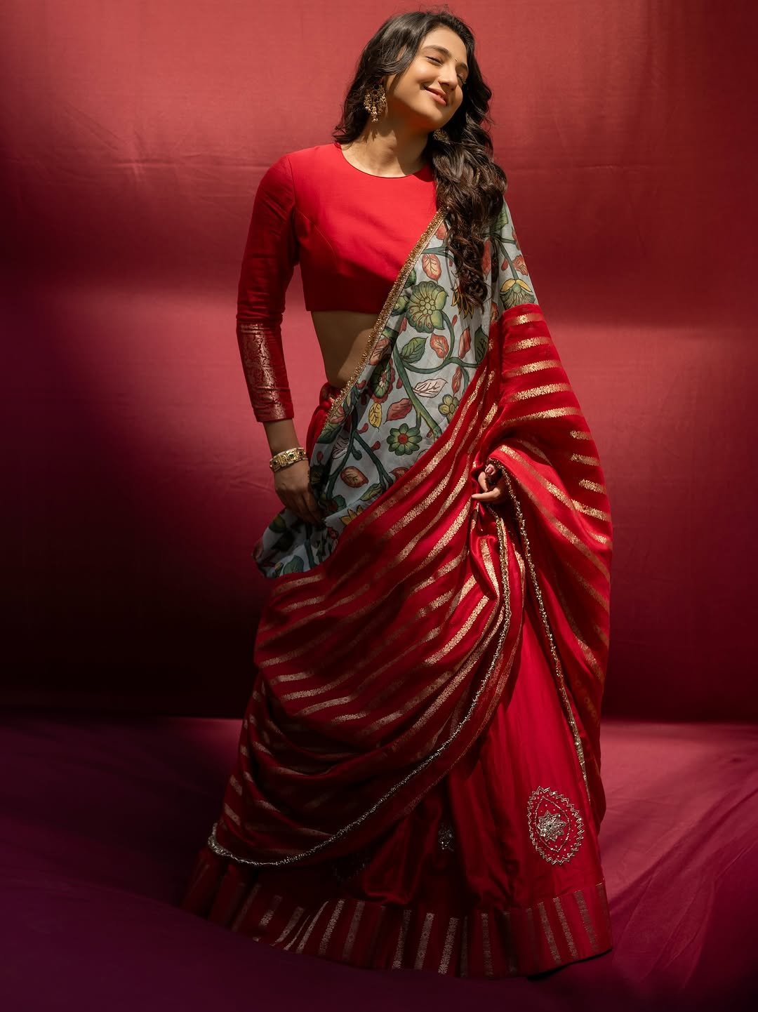 Ritika Nayak Looks Stunning in Red Printed Saree Photos (5)