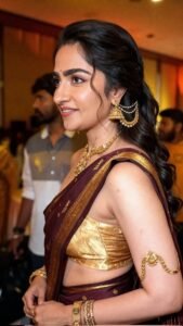 Rukmini Vasanth Glamorous in Maroon Saree and Gold Jewelry (8)