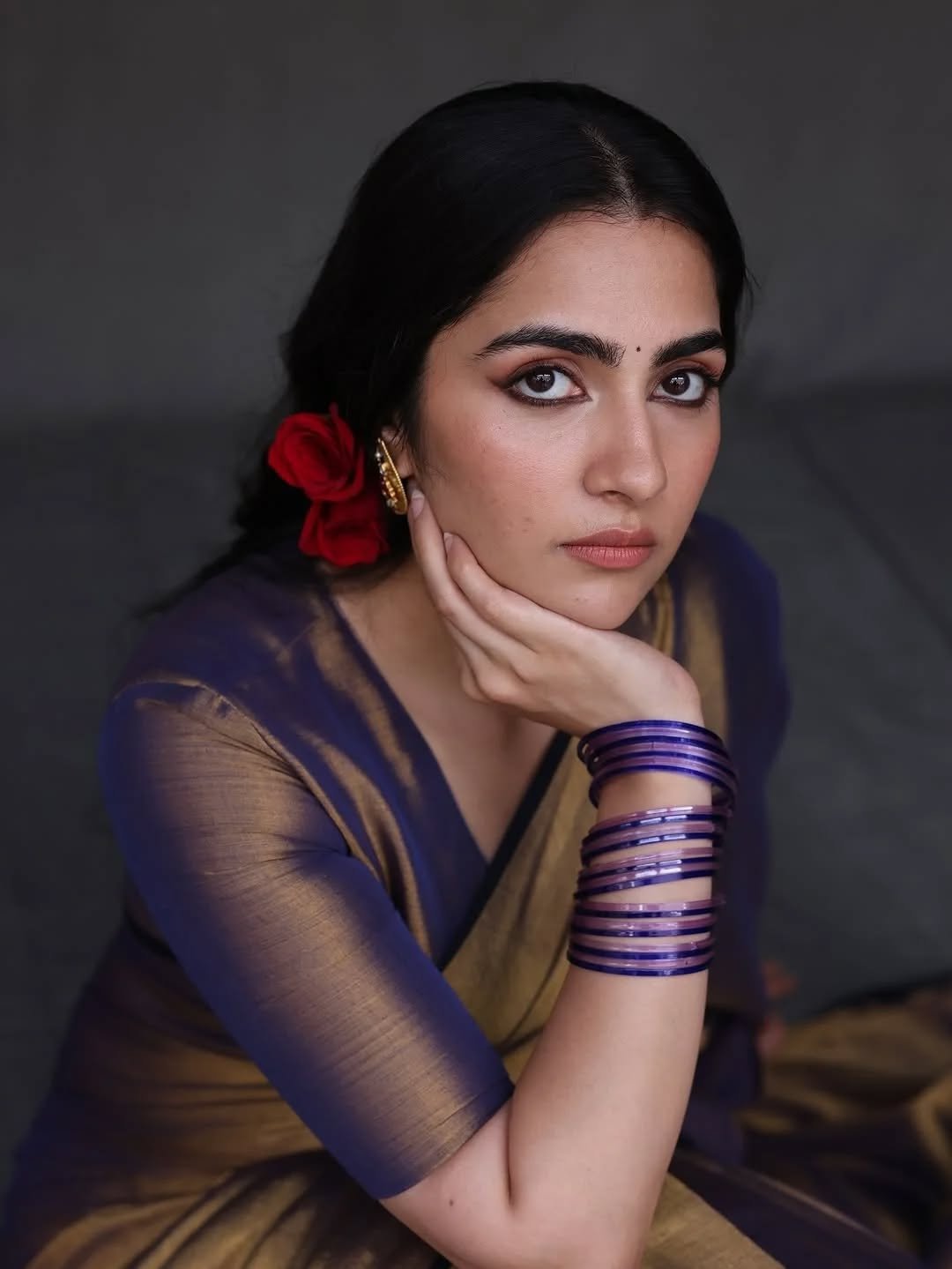 Rukmini Vasanth Traditional Look in Purple Silk Saree (1)