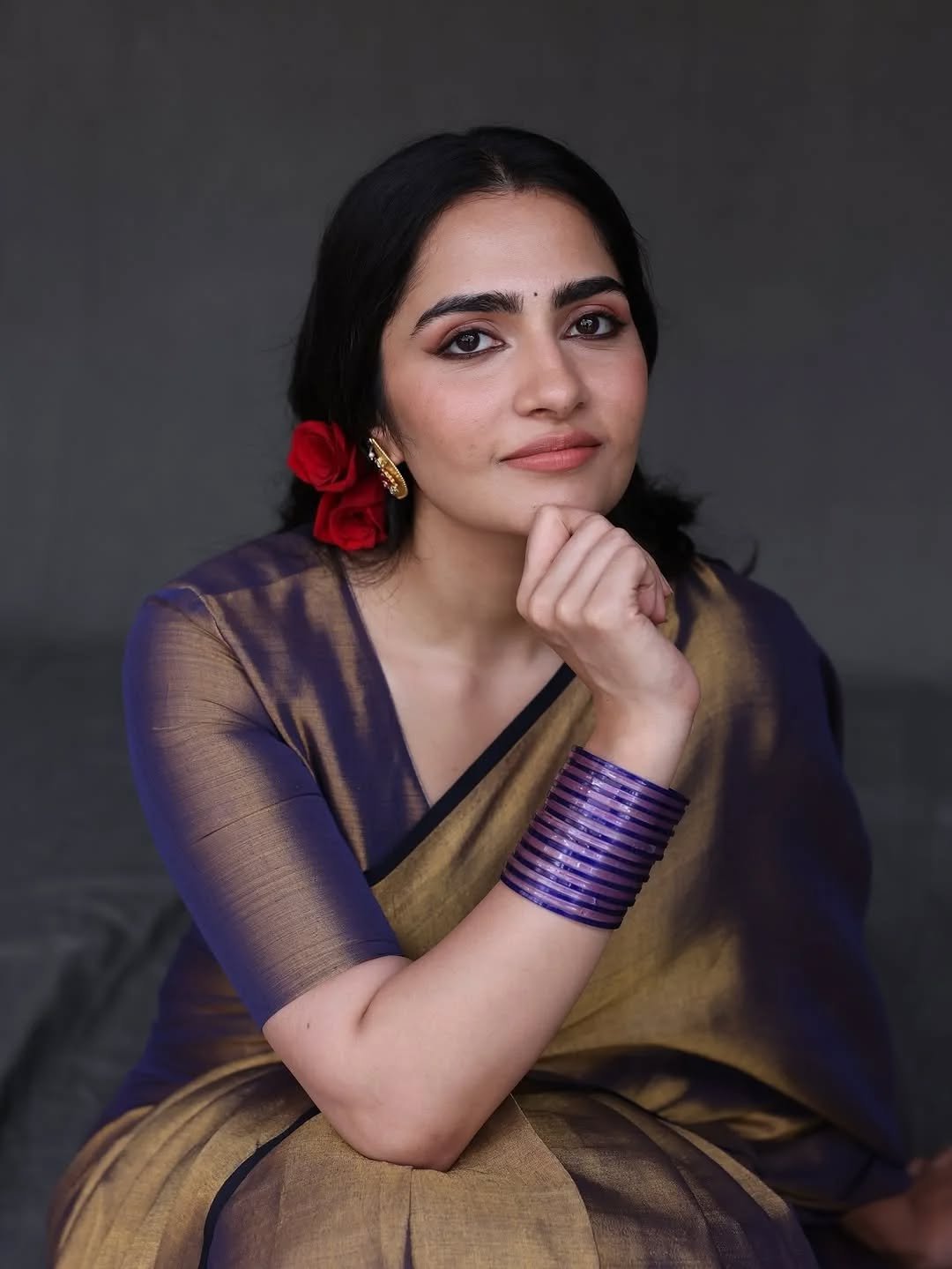 Rukmini Vasanth Traditional Look in Purple Silk Saree (10)