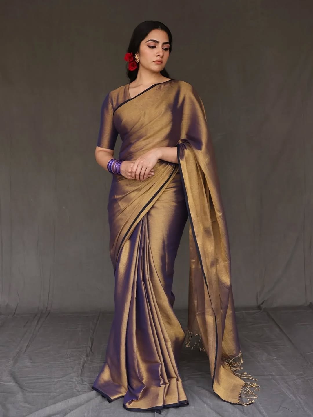 Rukmini Vasanth Traditional Look in Purple Silk Saree (11)