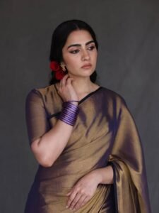 Rukmini Vasanth Traditional Look in Purple Silk Saree (2)