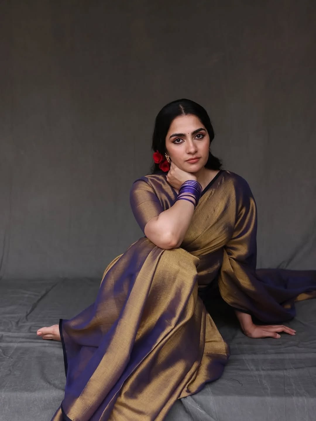 Rukmini Vasanth Traditional Look in Purple Silk Saree (6)
