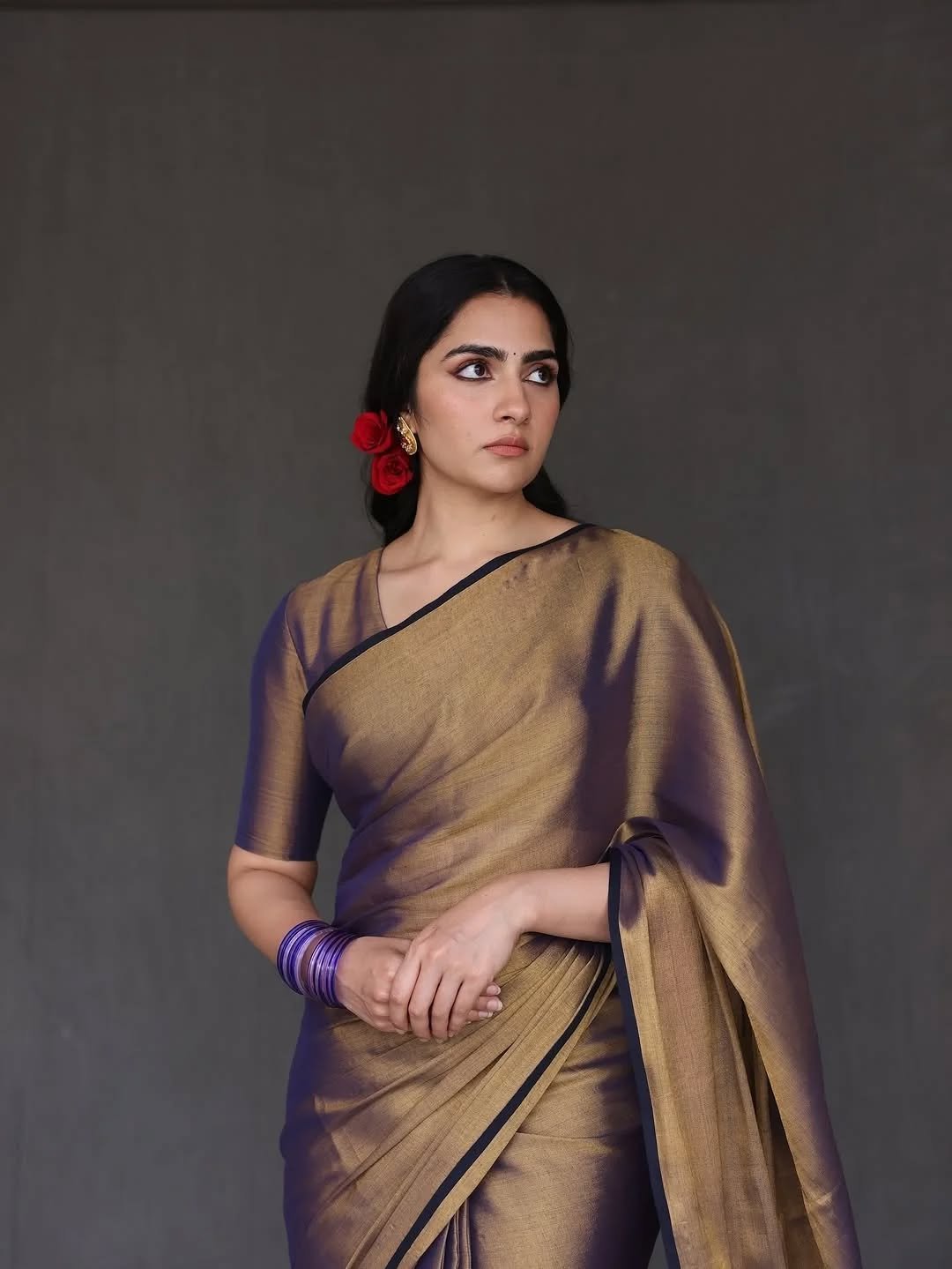 Rukmini Vasanth Traditional Look in Purple Silk Saree (7)