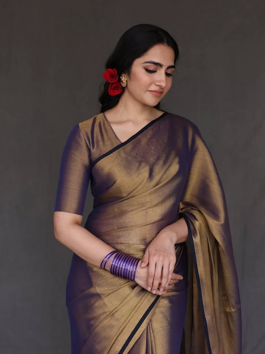 Rukmini Vasanth Traditional Look in Purple Silk Saree (8)