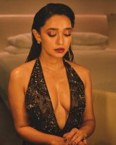 Sayani Gupta Bold in Black Sequin Plunge Dress (11)