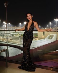 Sayani Gupta Bold in Black Sequin Plunge Dress (13)