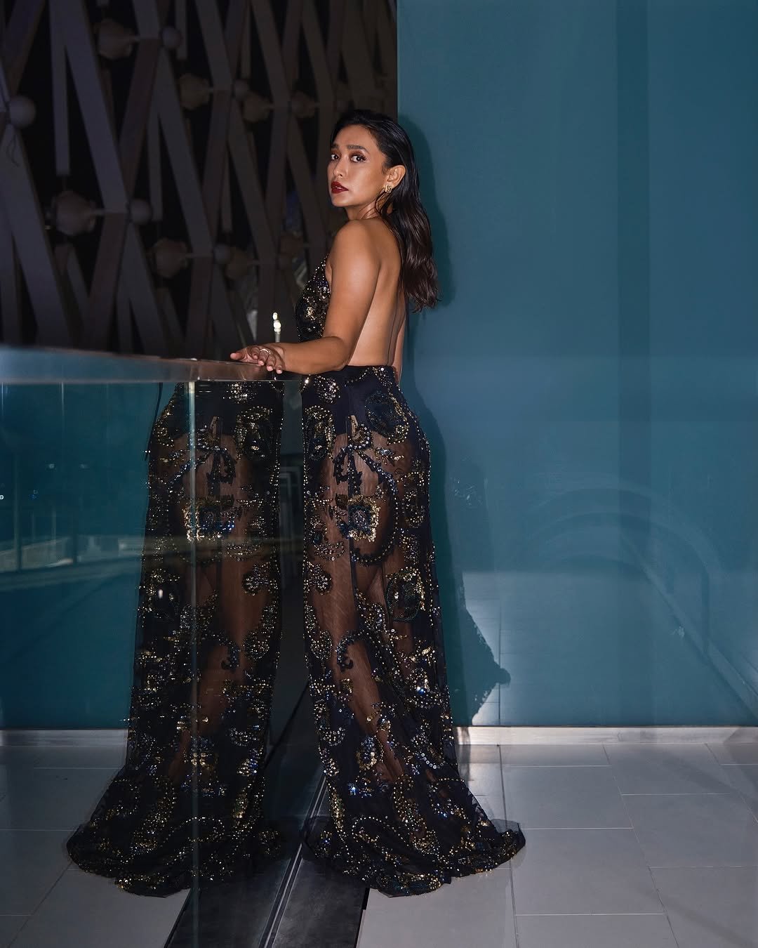 Sayani Gupta Bold in Black Sequin Plunge Dress (16)