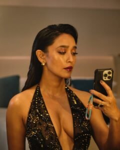 Sayani Gupta Bold in Black Sequin Plunge Dress (18)