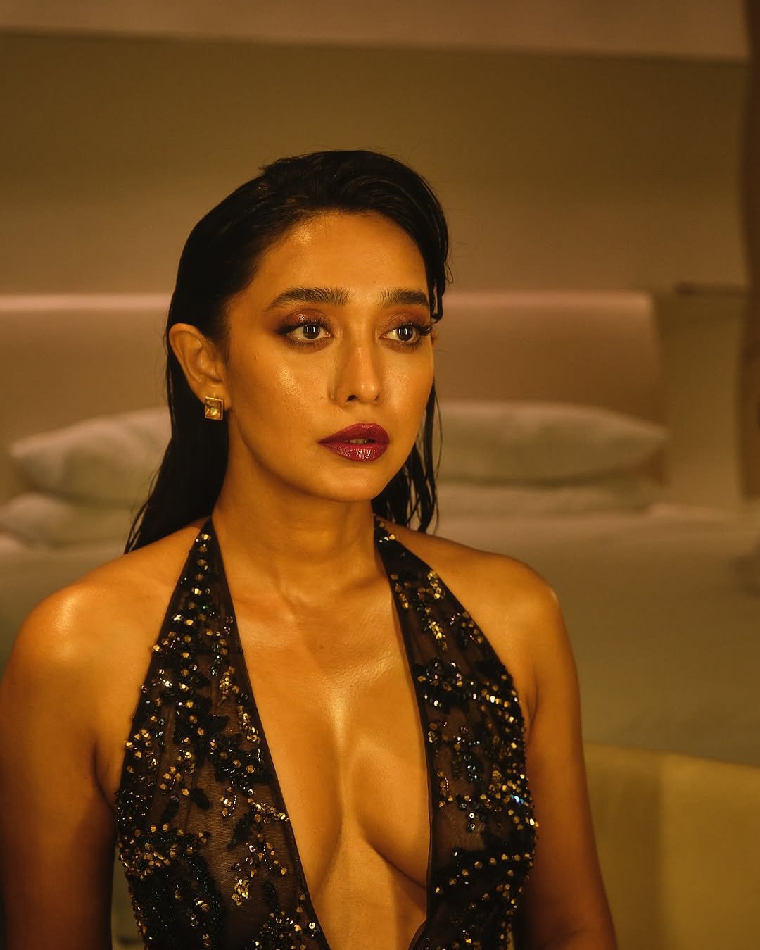 Sayani Gupta Bold in Black Sequin Plunge Dress (19)