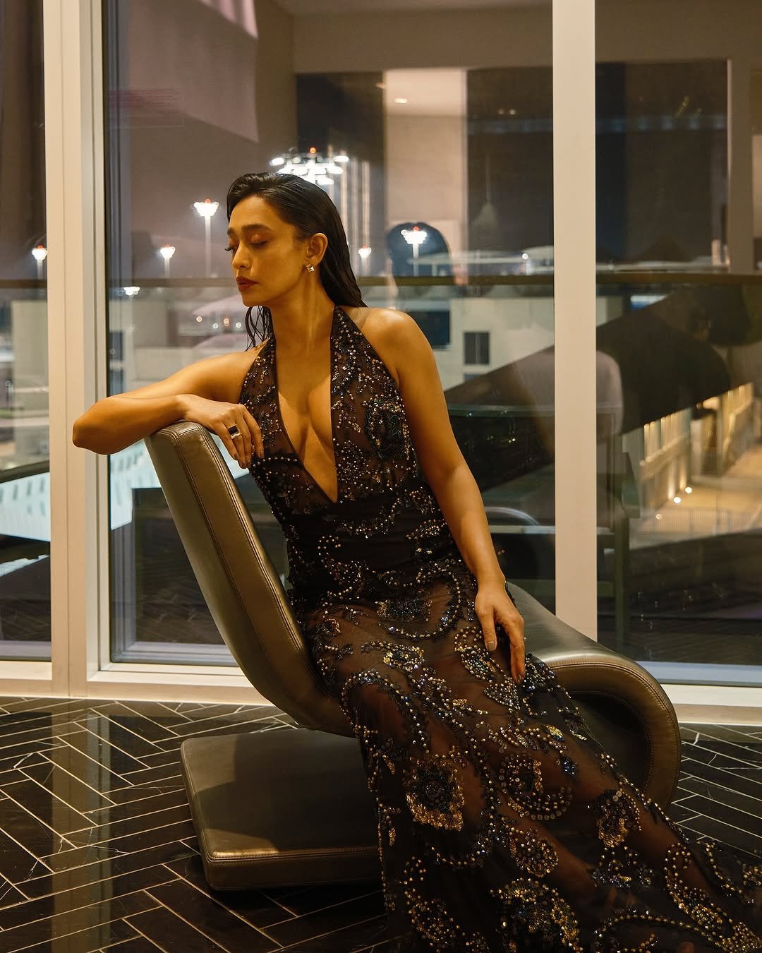 Sayani Gupta Bold in Black Sequin Plunge Dress (24)