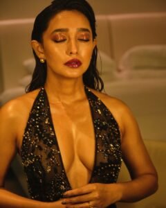 Sayani Gupta Bold in Black Sequin Plunge Dress (6)